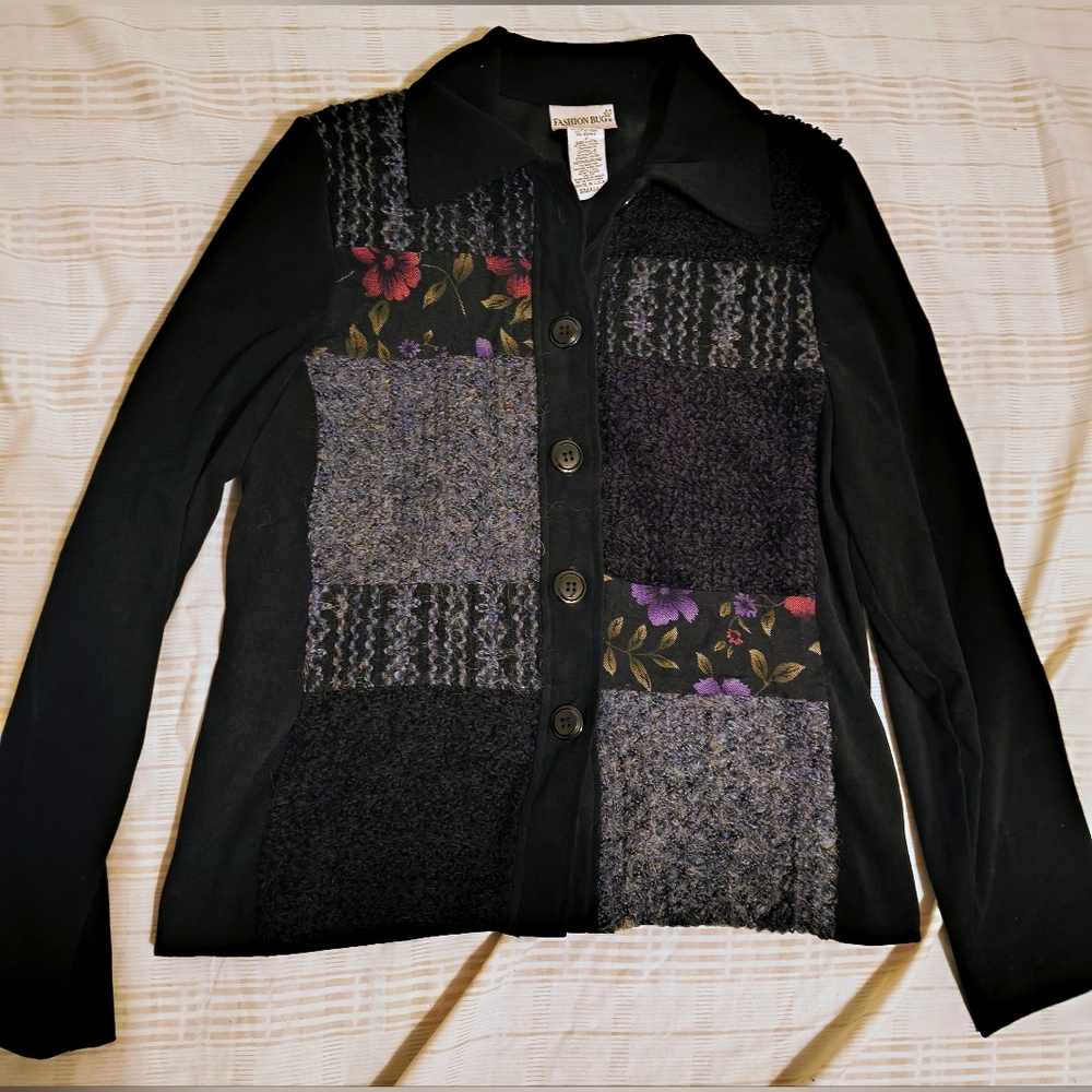 Vtg Mixed Media Patchwork Button Down - image 1